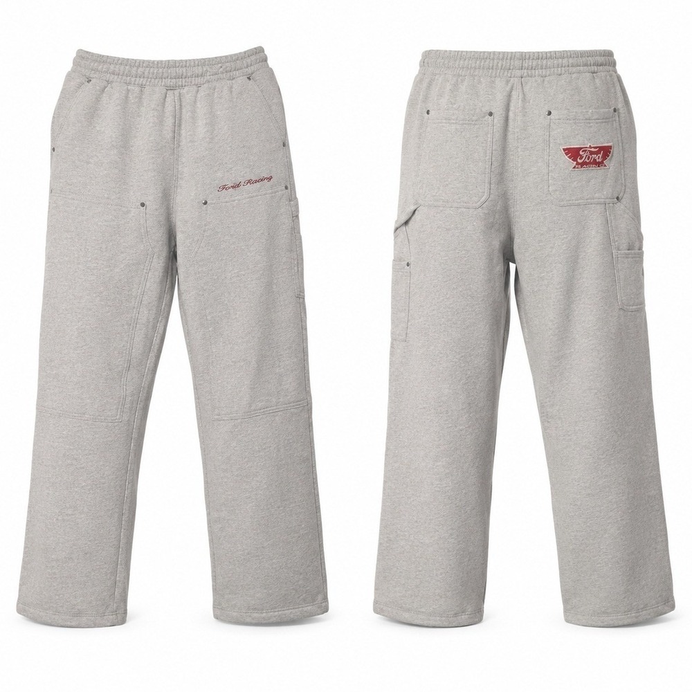 Vintage Y2K Ford Racing Carpenter Sweatpants Mens L Gray Baggy Fleece